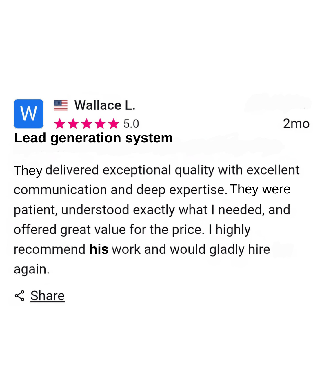 Verified Freelancer review, Wallace L., Lead Generation System